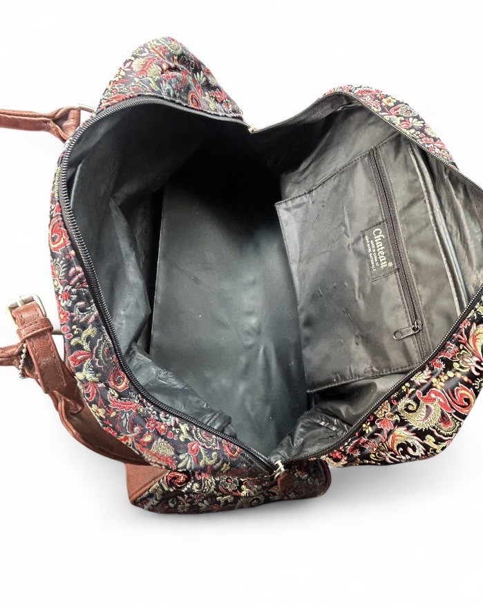 Vintage 70’s Canvas & Leather Weekend Bag Brown Multicolor Paisley