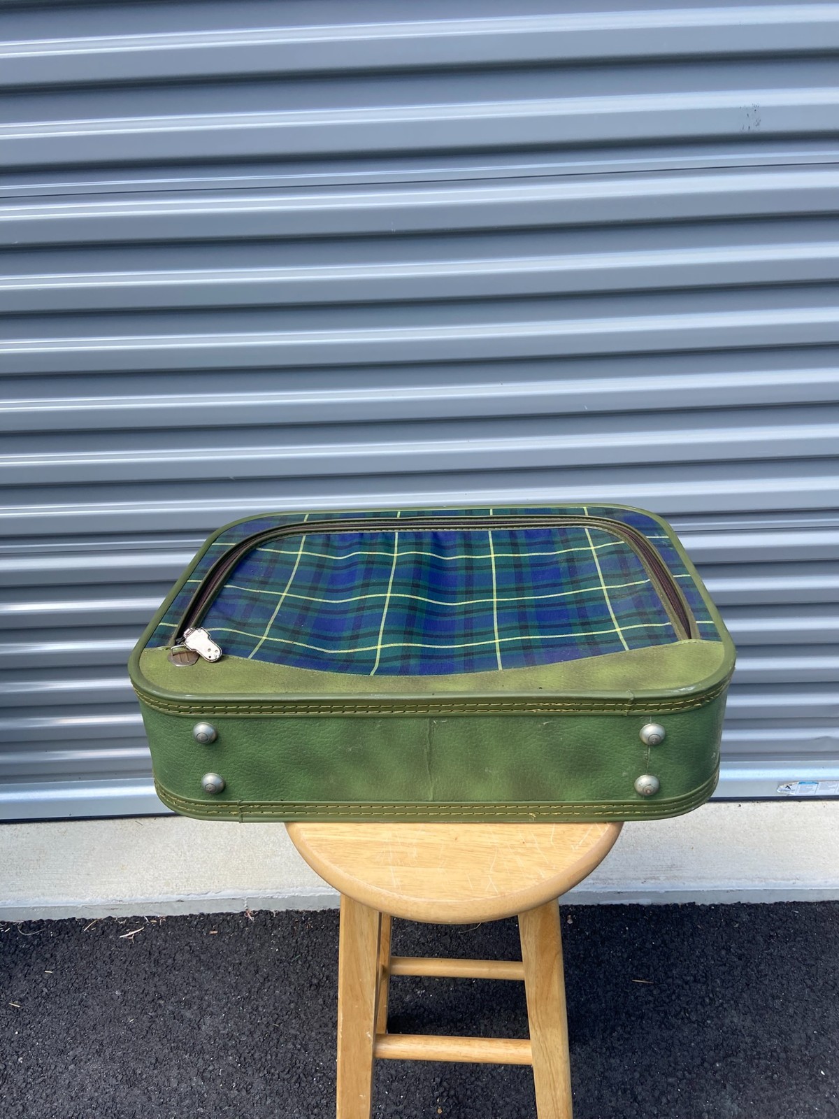 Vintage Green Suitcase Green Tartan Plaid Soft Side Luggage MCM Y2K