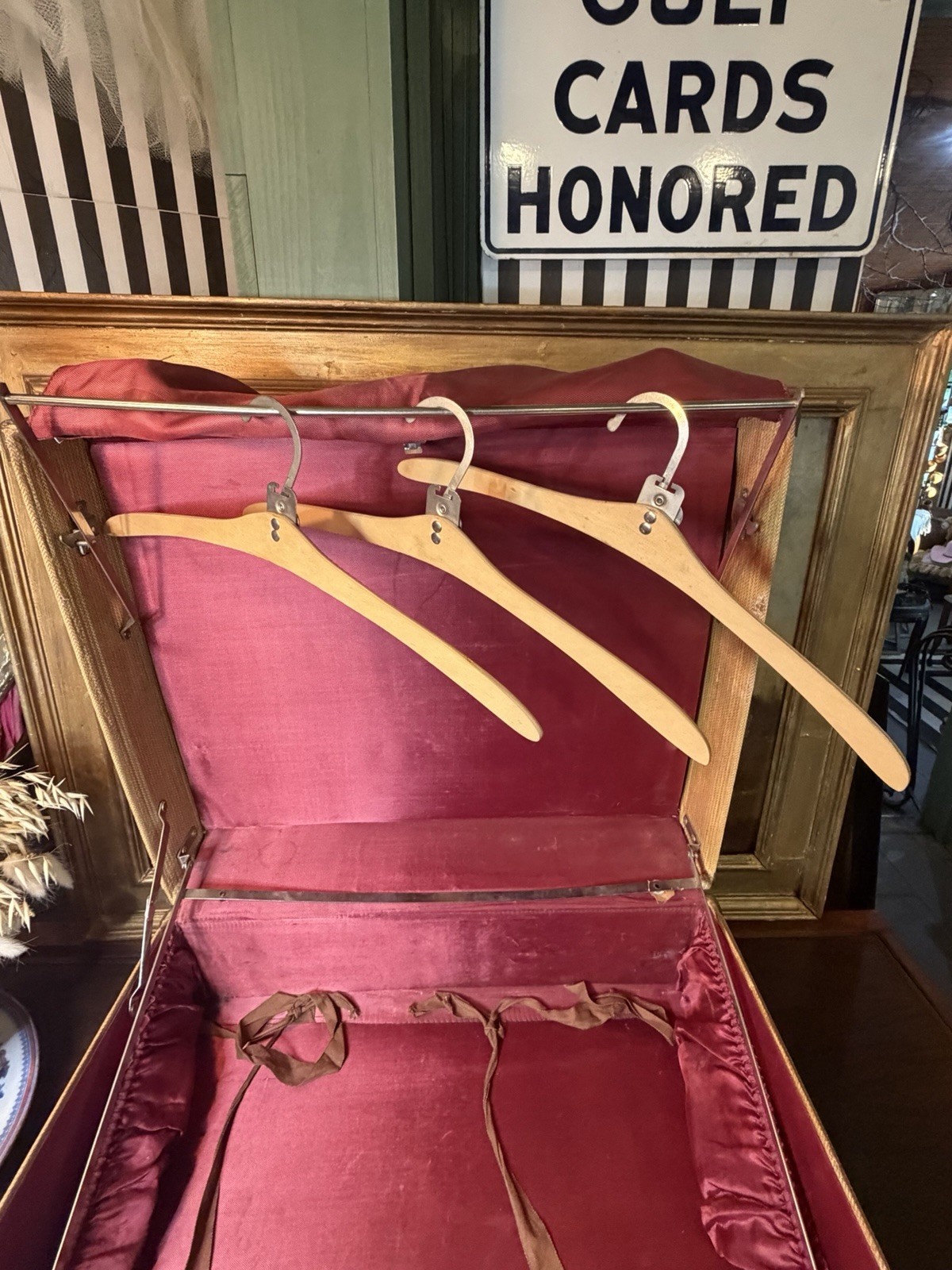 Vintage Belber tweed suitcase with a brown leather handle Wardrobe Hangers