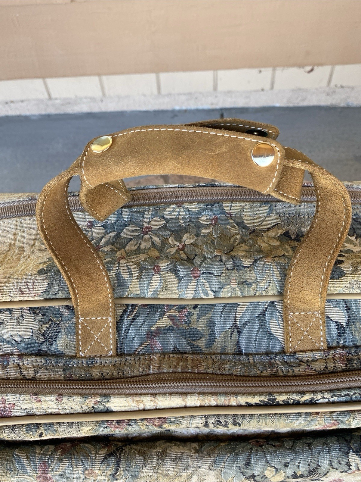 Vintage French Luggage Company Paradise Suede Tapestry Carry On Bag Made in USA