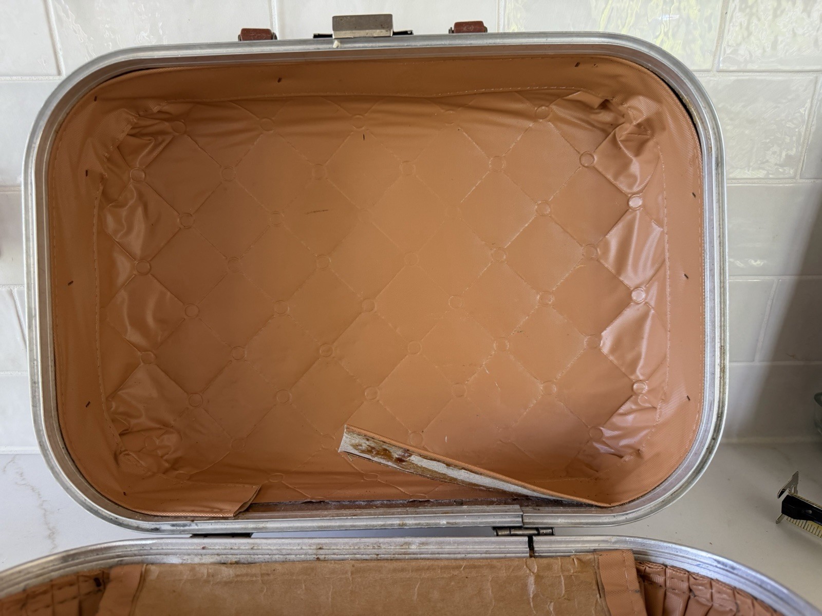 Vintage 1970s Kid’s Hard Brown Vinyl Suitcase ‘Going to Grandma’s’ Locking Dog