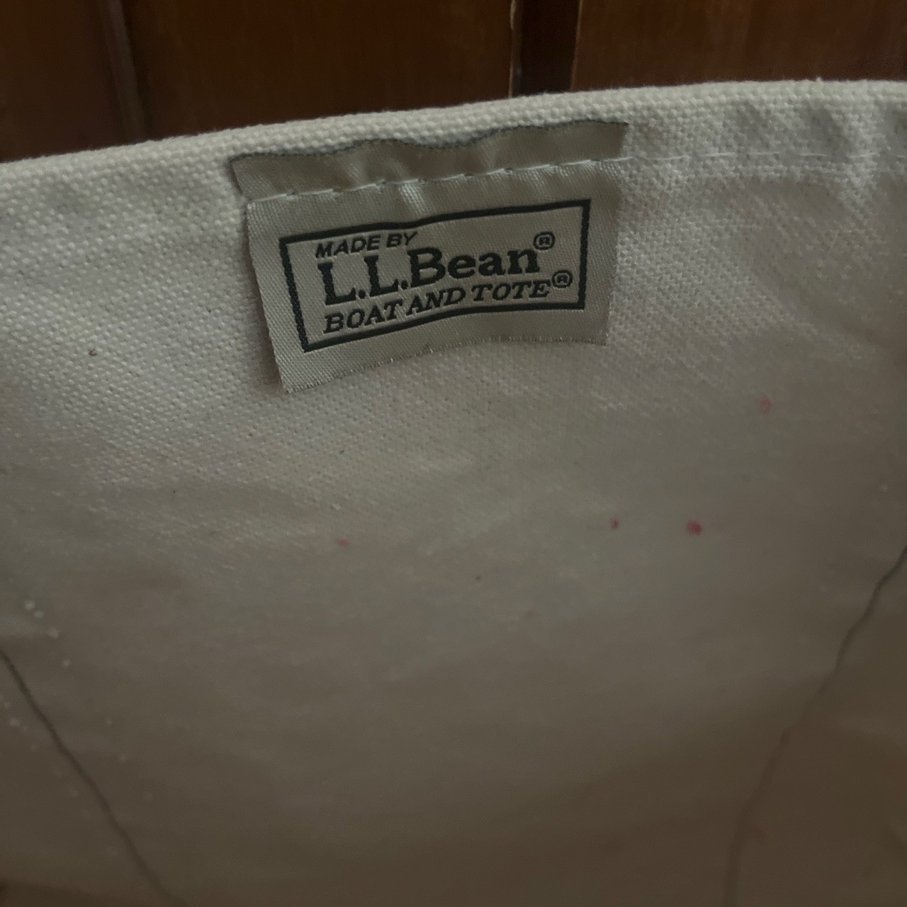 VTG L.L.Bean XL Boat Tote Bag Ivory Canvas Pink Double Handles Open 90s