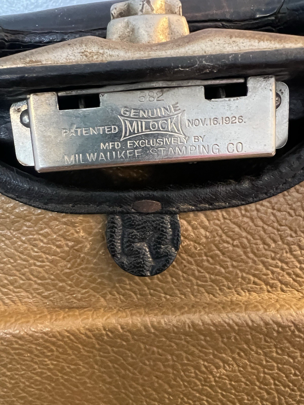 Vintage Leather Antique Suitcase Travel Luggage Milock Milwaukee Stamping w Key
