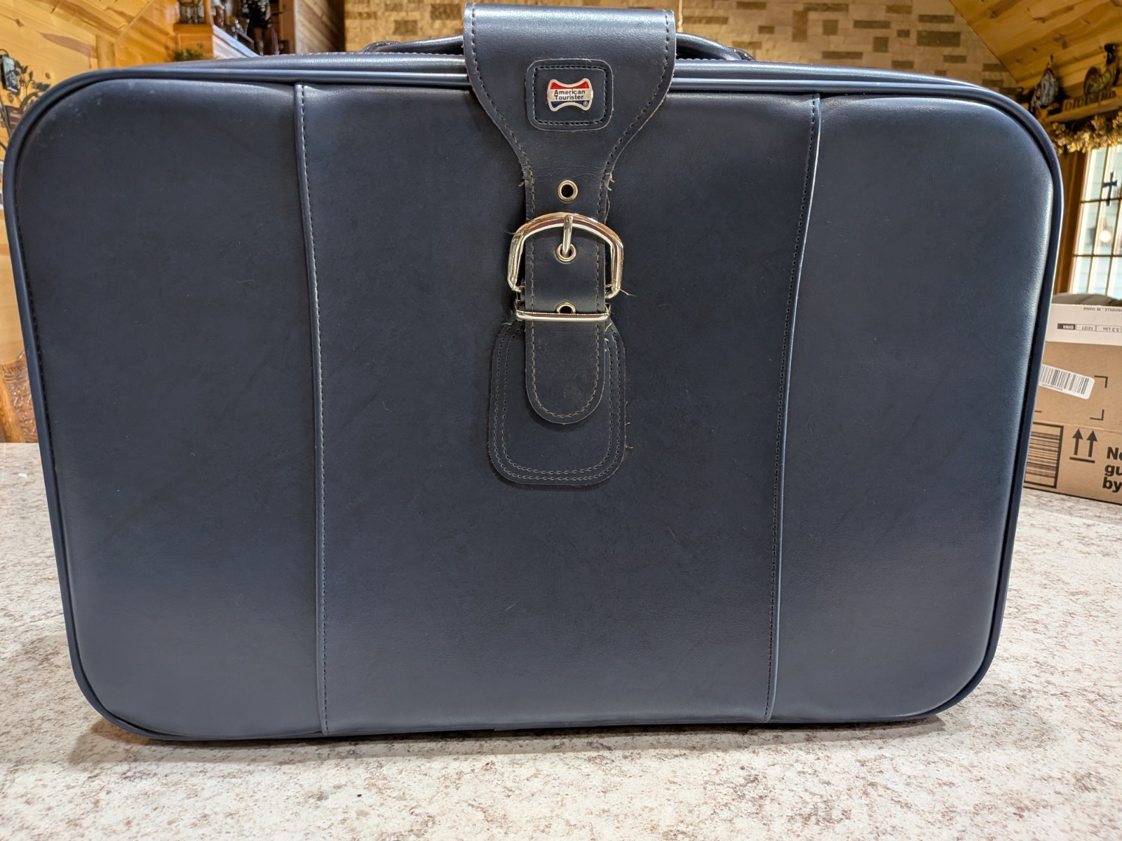 American Tourister Vintage 1970s Navy Blue Soft-Sided Vinyl Suitcase Set