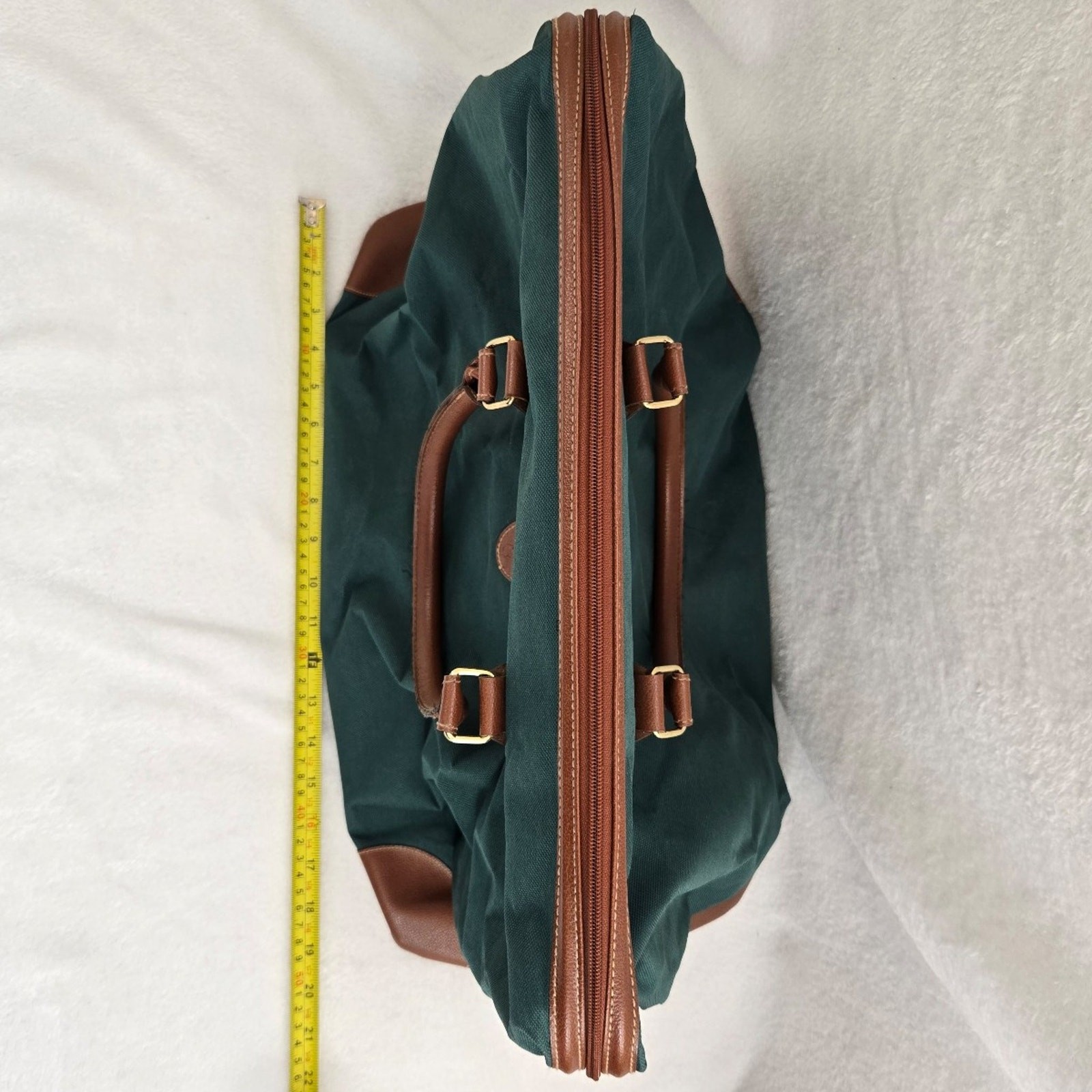 Vintage Ralph Lauren Green Canvas Duffle Bag Brown Leather Handles Travel Bag