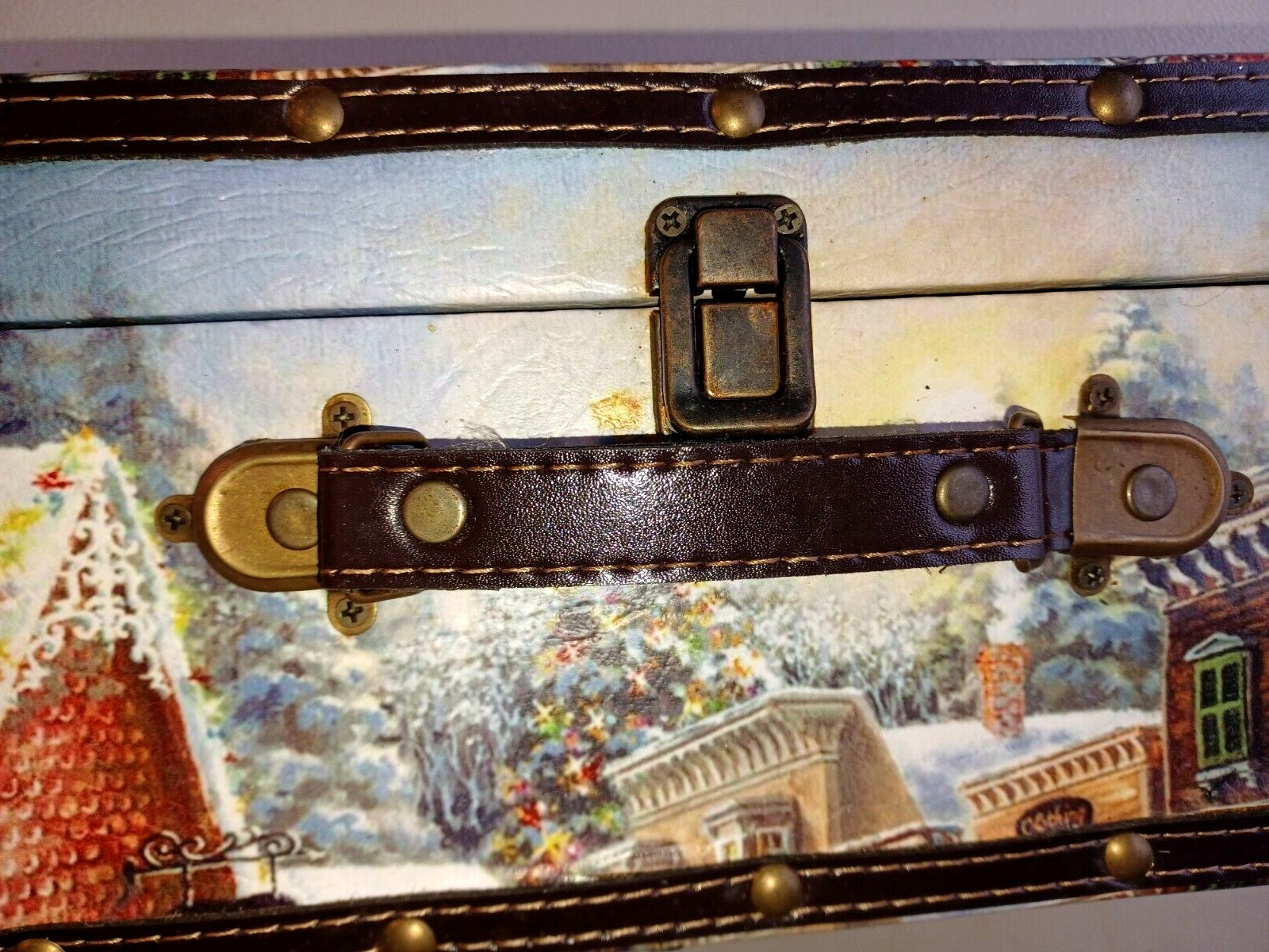 Vtg EC Christmas Theme TRAIN CASE Quality Heavy Latch Container / Storage