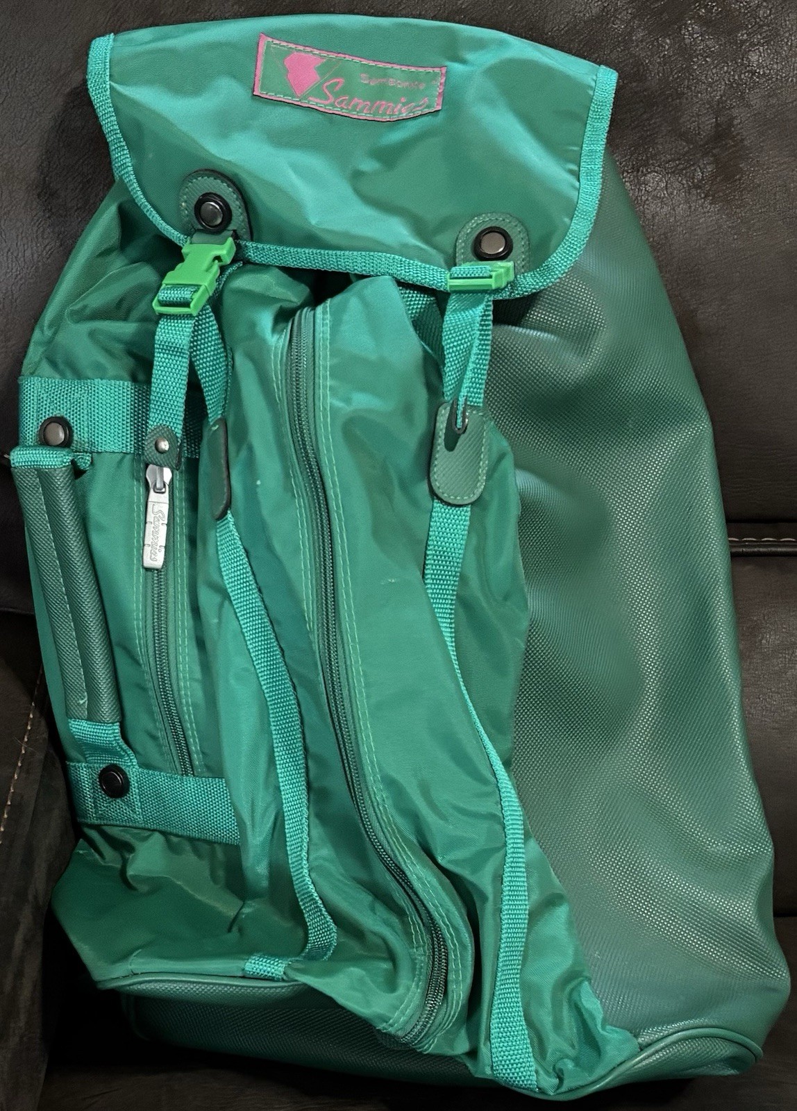 Vintage Sammies by Samsonite Green Backpack Duffel Luggage Bag Part Faux Leather