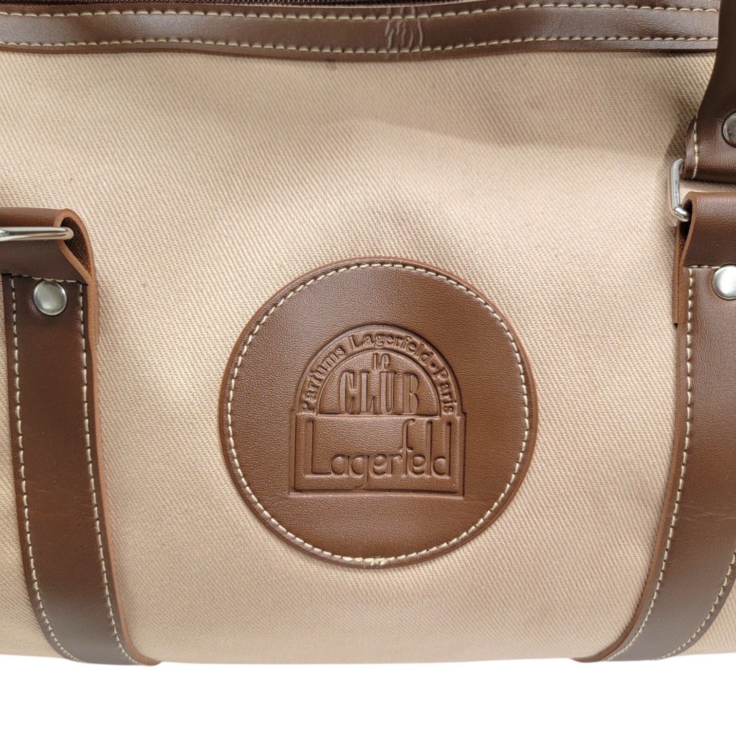 Vintage Karl Lagerfeld Duffle Bag Club Parfums Tan Canvas Travel Gym Weekender