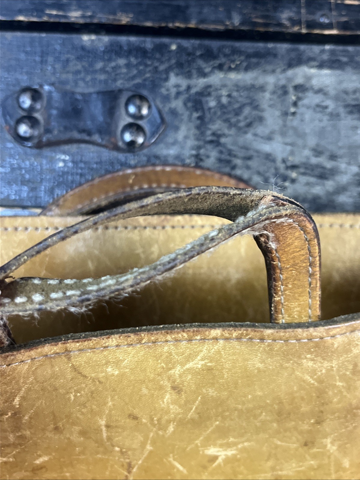 Vintage Handmade Leather Crafted Travel Briefcase Top Handles 11X16.5 READ DISC