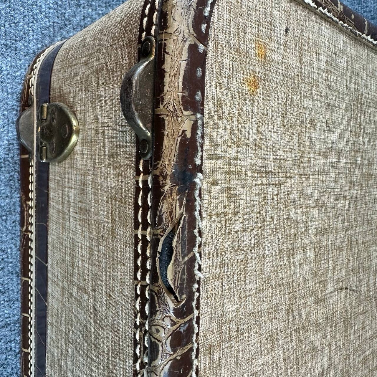 Vintage American Tourister Suitcase Brown Fabric Luggage West Warwick USA
