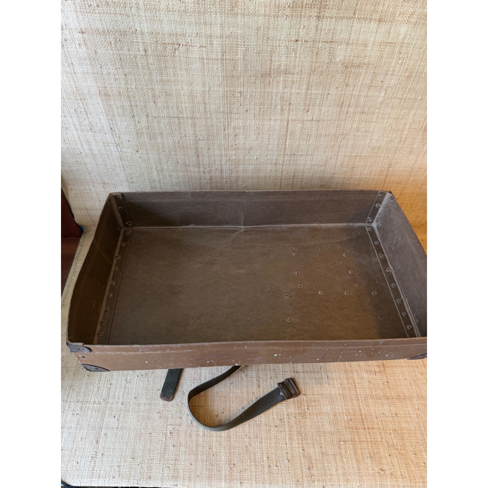 Vintage Fiberboard Shipping Trunk Mailing Case Metal Corners Canvas Strap Brown