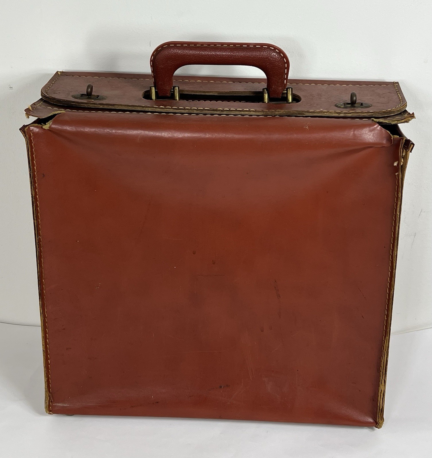 Vintage Brown Leather Look Briefcase Attache Suitcase Case 13x14x6