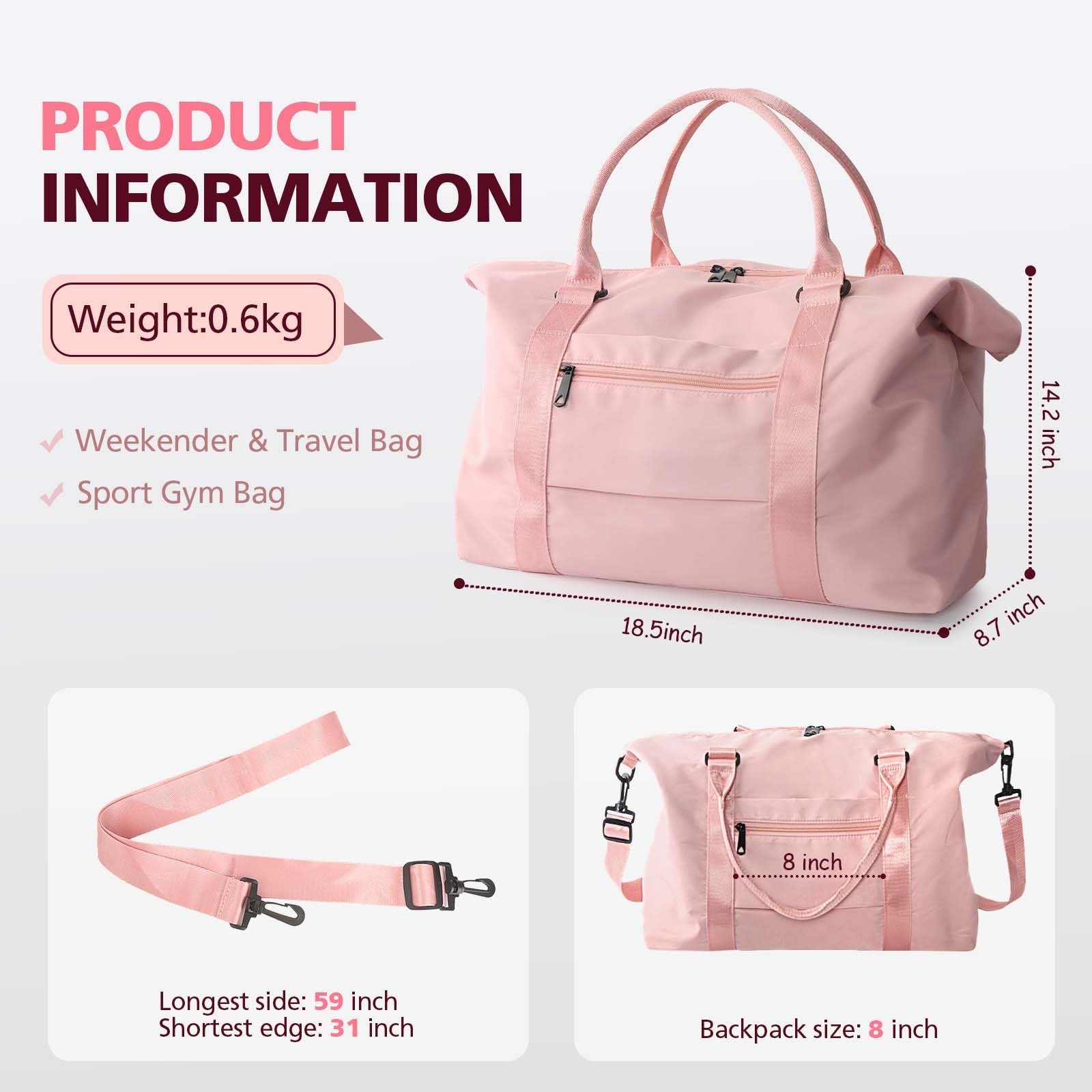 Topbag Travel Duffle Bag Waterproof Weekender Carry On Tote Bags For Women