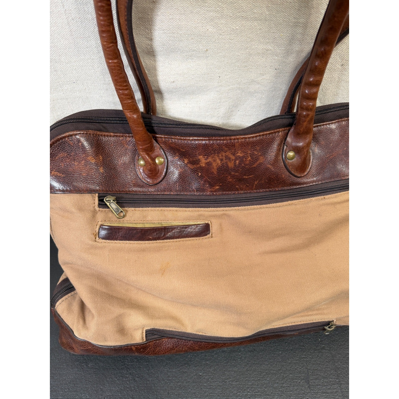 Duluth Trading Co Travel Bag Unisex Large Brown Vintage Canvas Leather Trolley