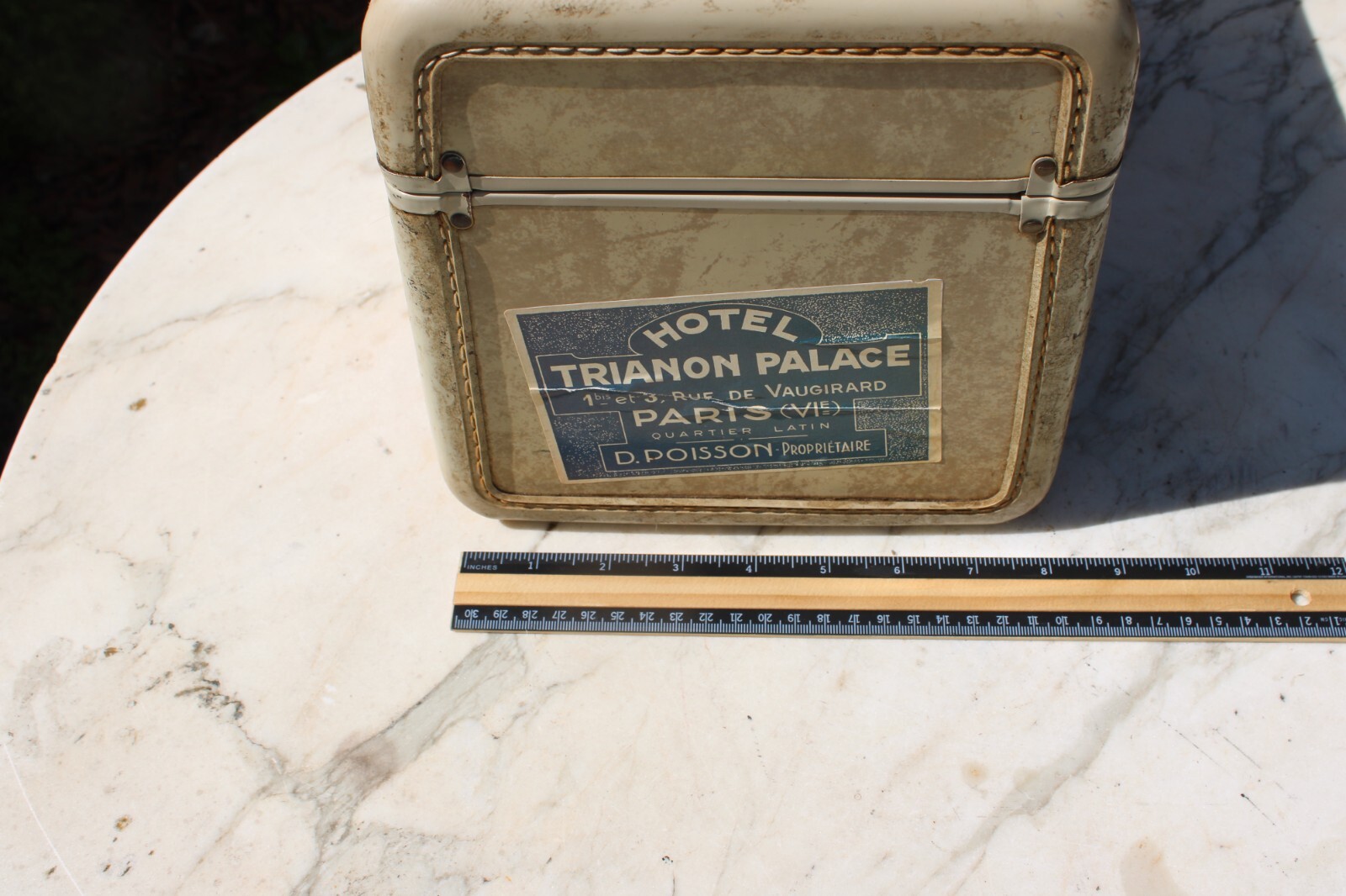Samsonite Train Case 1950s Paris European Travel Stickers Marbled Beige