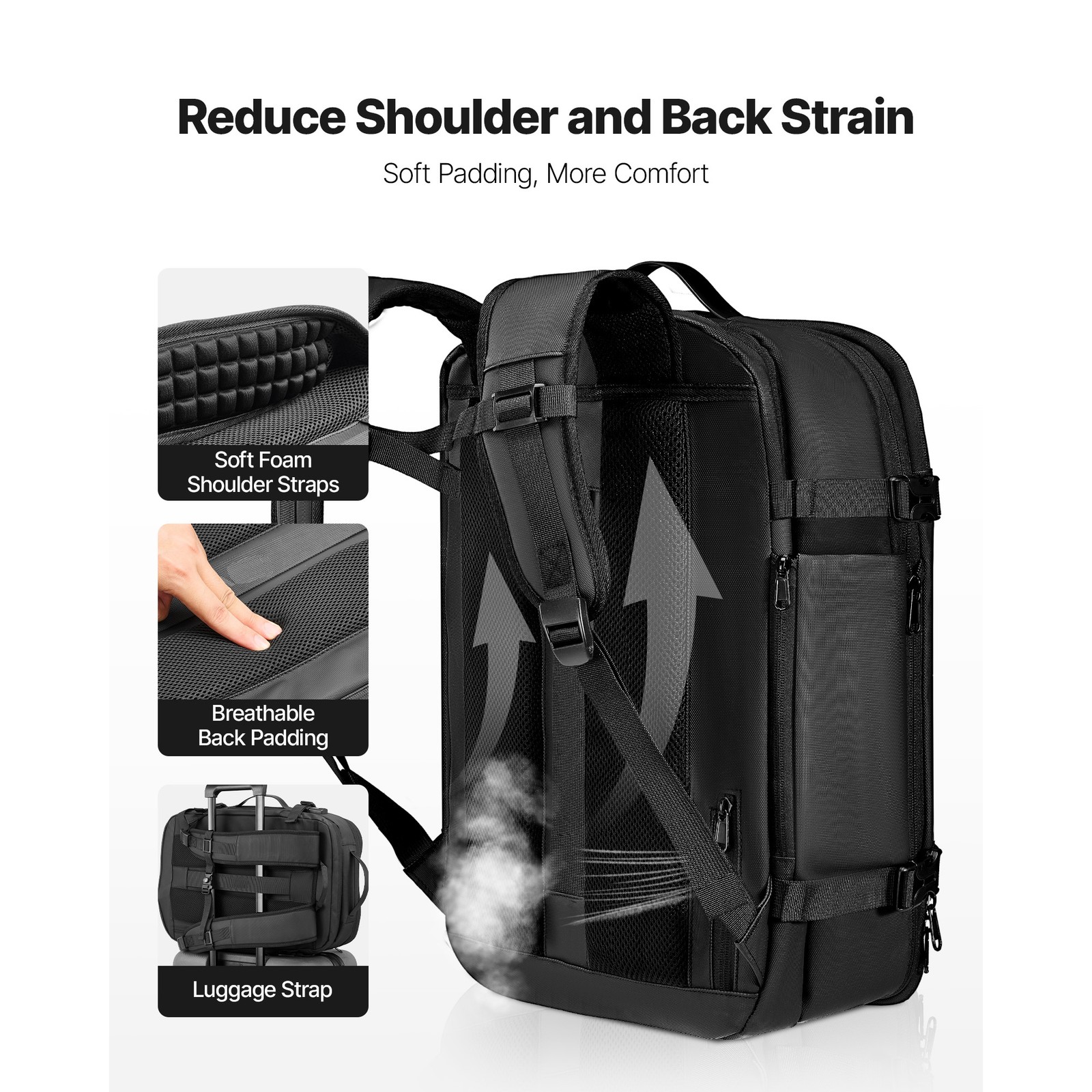 Uimoso 65L Travel Backpack with Vacuum Compression and Pump – Black