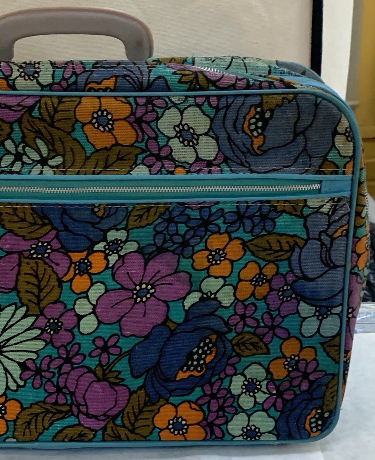 Vintage Grants Retro 60s 70s Floral Flower Suitcase Travel Bag Canvas Case
