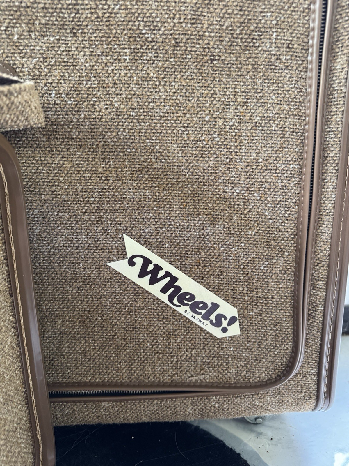 Vintage 1970s Skyway Tweed Luggage Set Brown Textured With Leather Like Trim Key