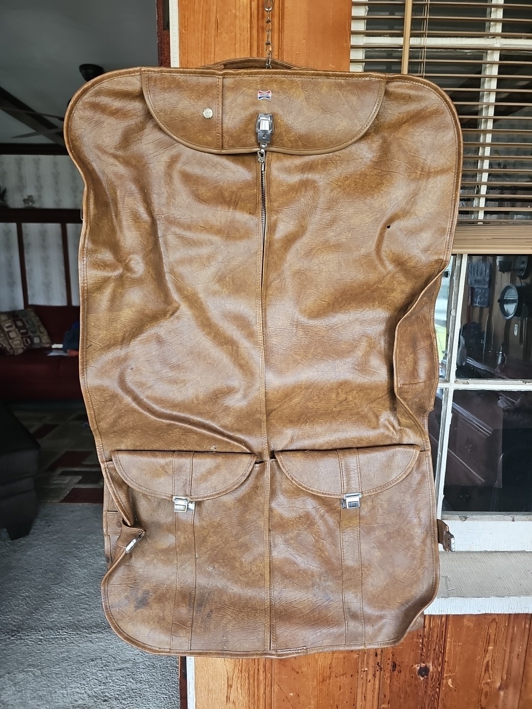 Vintage American Tourister Garment Bag Marbled Brown Faux Leather Luggage