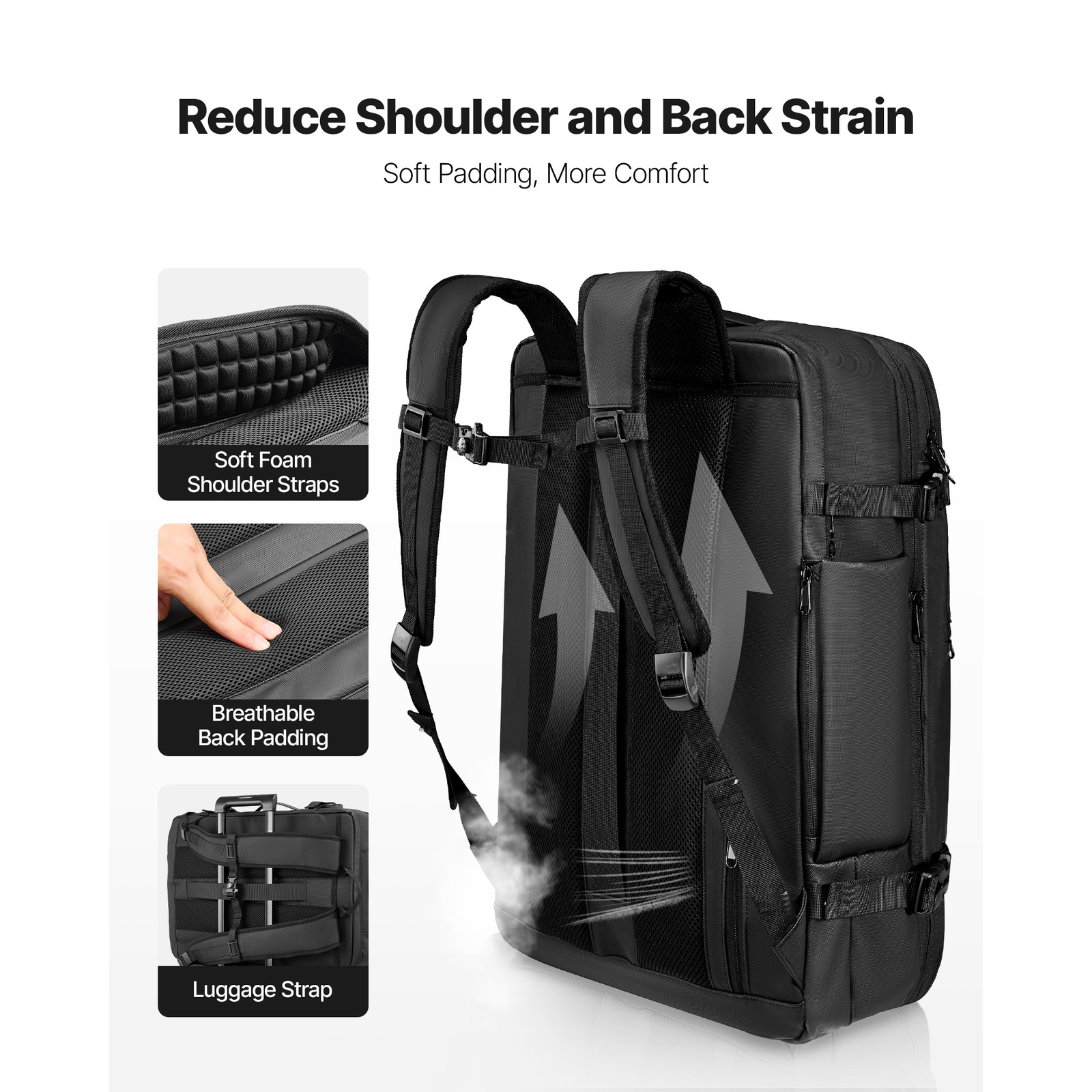Uimoso 80L Vacuum Compression Travel Backpack with Pump, Black
