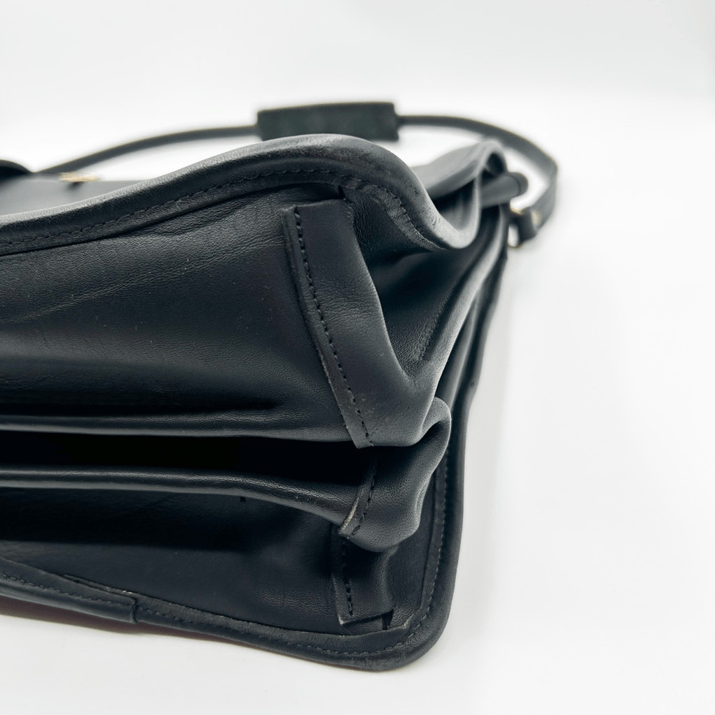Jack Georges Black Leather Brass Vintage Briefcase Satchel Messenger Bag
