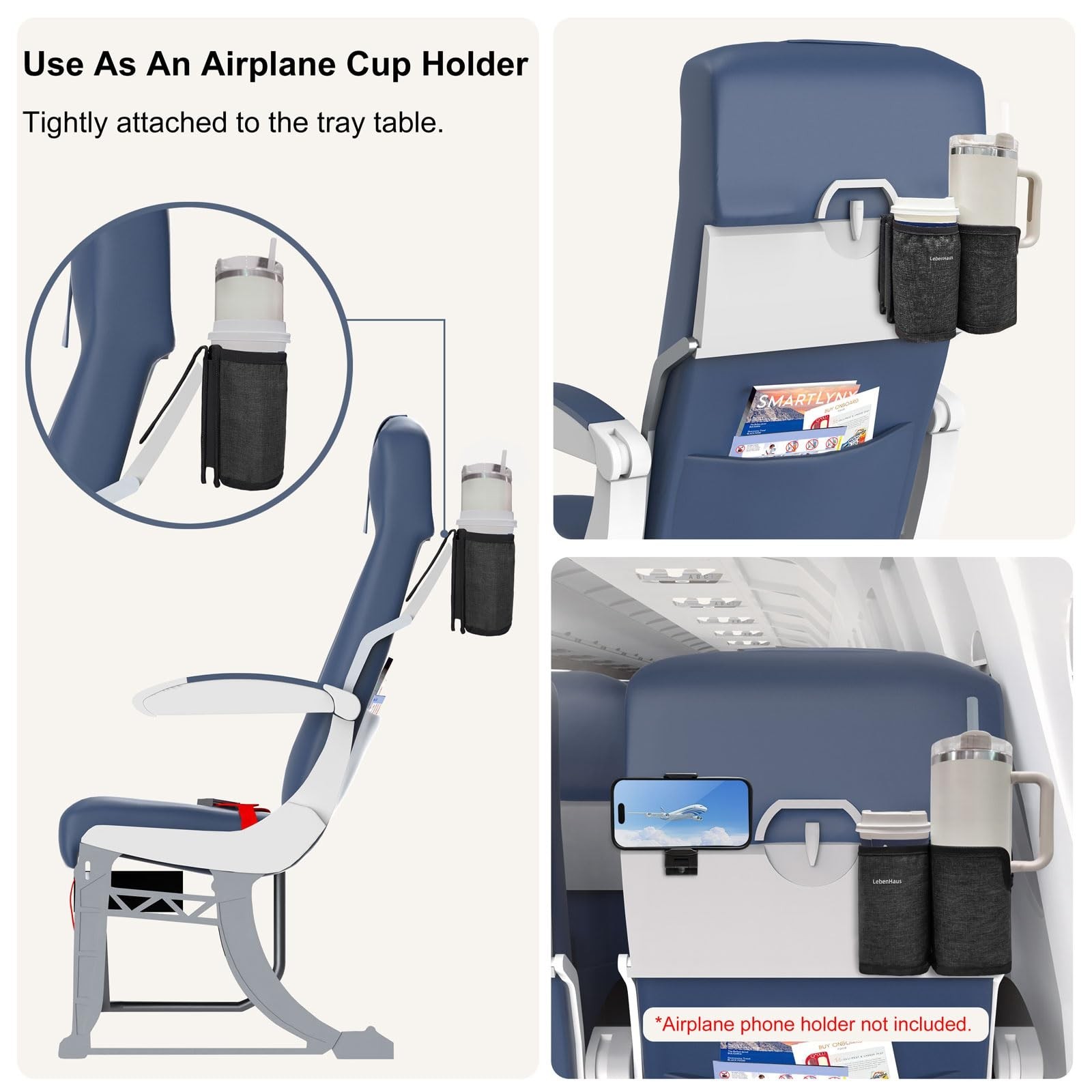 2 in 1 Luggage Cup Holder for Suitcase|Airplane Tray Table Carry on Hands Fre…