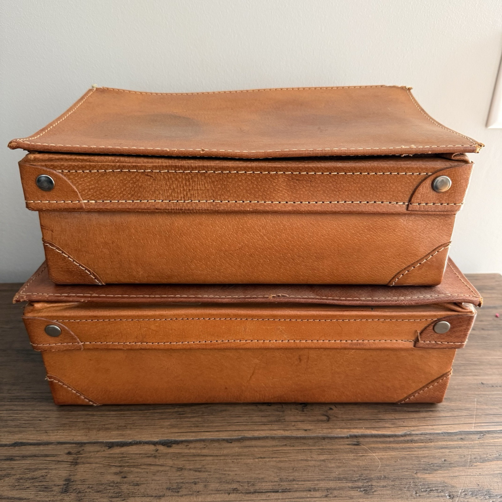 Antique Leather Briefcase Set Light Brown Leather Used Vintage Rare