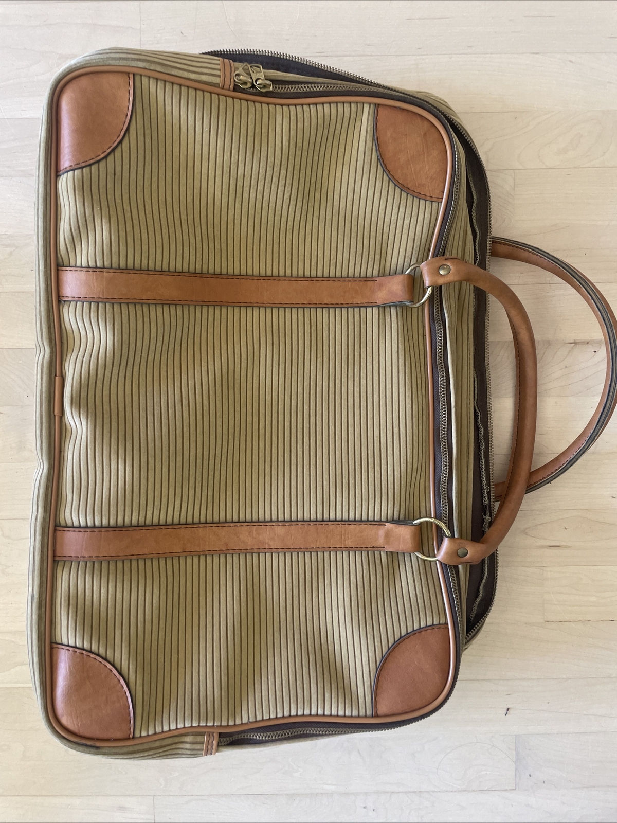 Vintage WINGS Leather And Fabric Luggage Suitcase Set Of Two Tan Brown