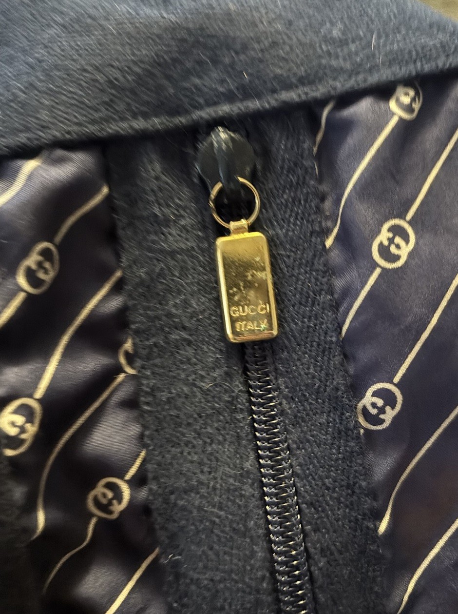 Vintage Navy Blue Monogram Garment Travel Bag – Gucci Style – 17”