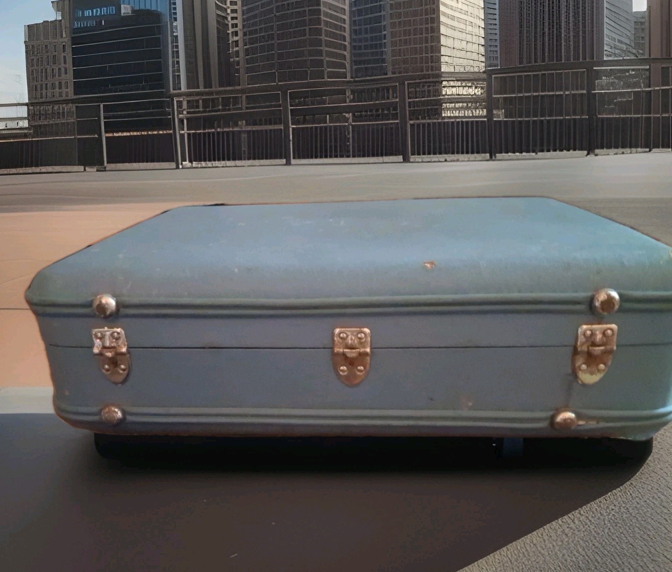 Vintage Mid Century Blue/Grey Hard Shell Luce Suitcase 20 x 15 x 5 Good Shape