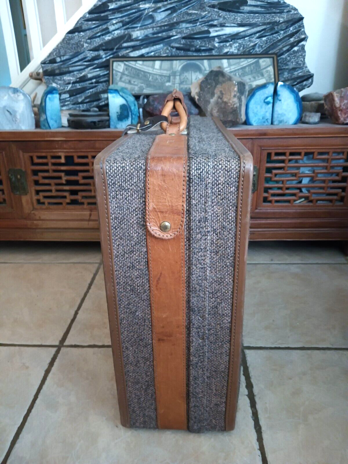 VINTAGE RETO HEARTMANN TWEED & LEATHER 3 PIECE TRAVEL LUGGAGE SET