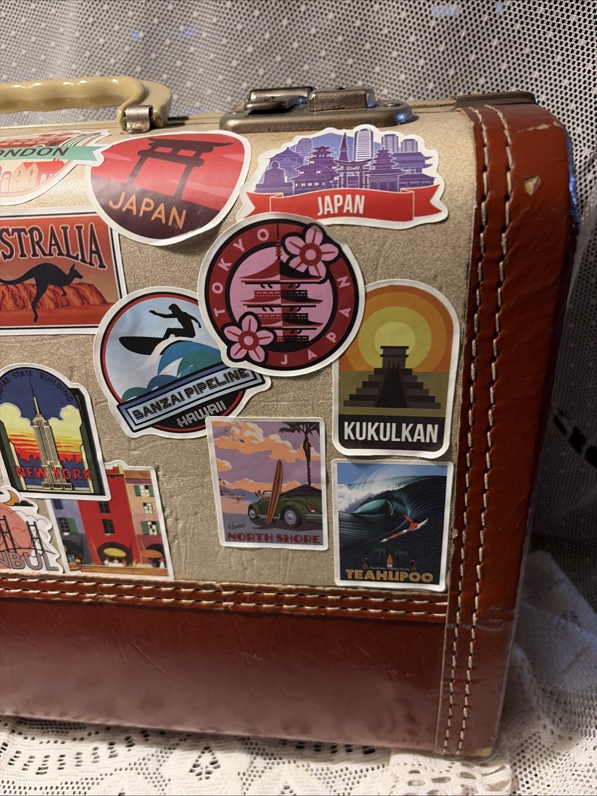 Vintage Carry-On Over Nighter Suitcase World Travel Stickers Retirement Party
