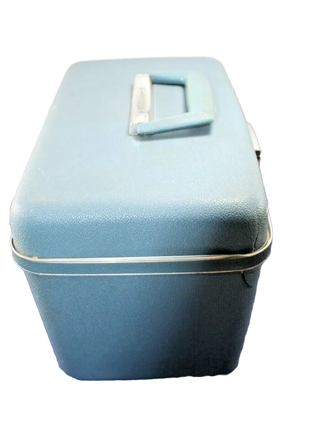 Vintage 1960’s Train Case Overnight Cosmetic Makeup Hard Shell Blue