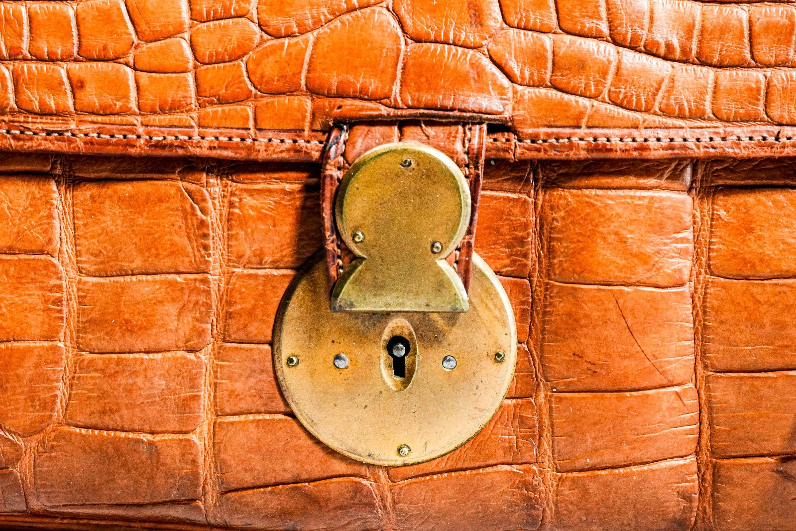Edwardian Antique Crocodile Leather Gladstone Bag Travel Suitcase