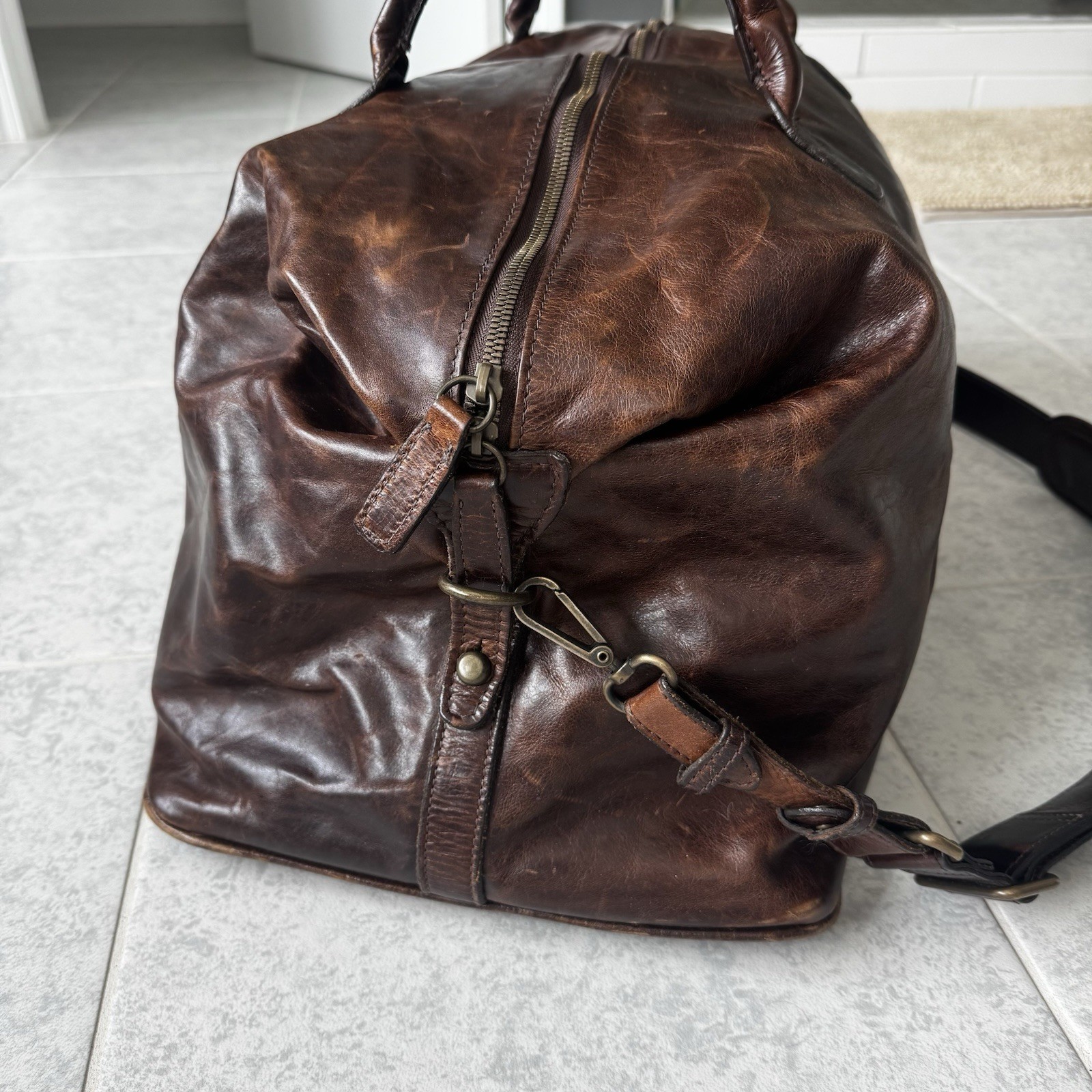 Vintage Moore & Giles Distressed Leather Weekender Duffel Travel Bag
