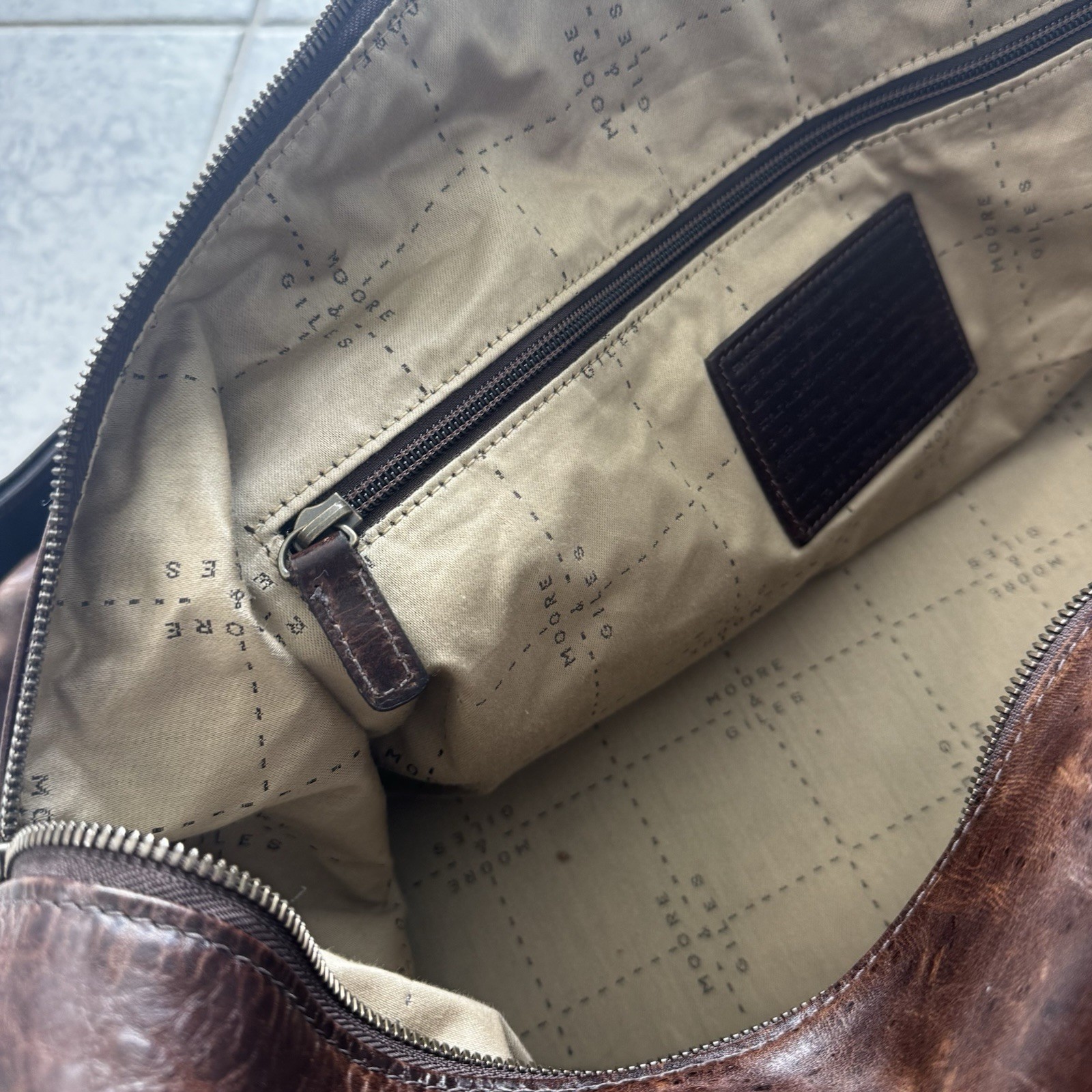 Vintage Moore & Giles Distressed Leather Weekender Duffel Travel Bag