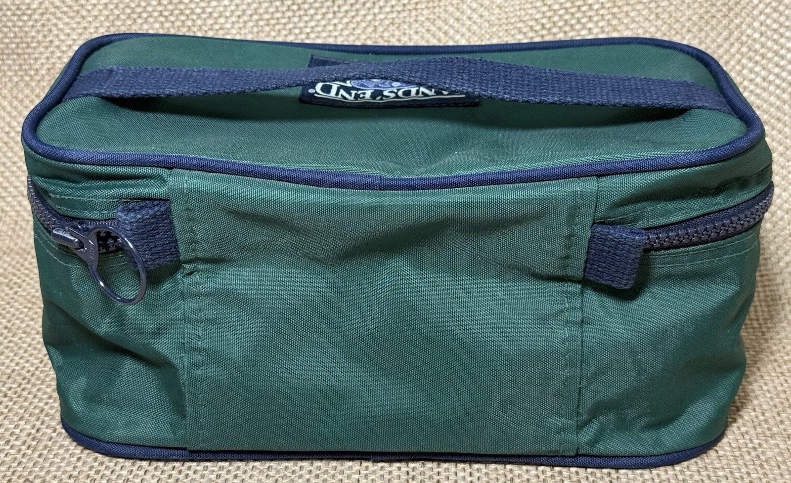 Lands End Toiletry Bag Lighthouse Green Blue Mongram CPT Vtg Travel Storage Dopp