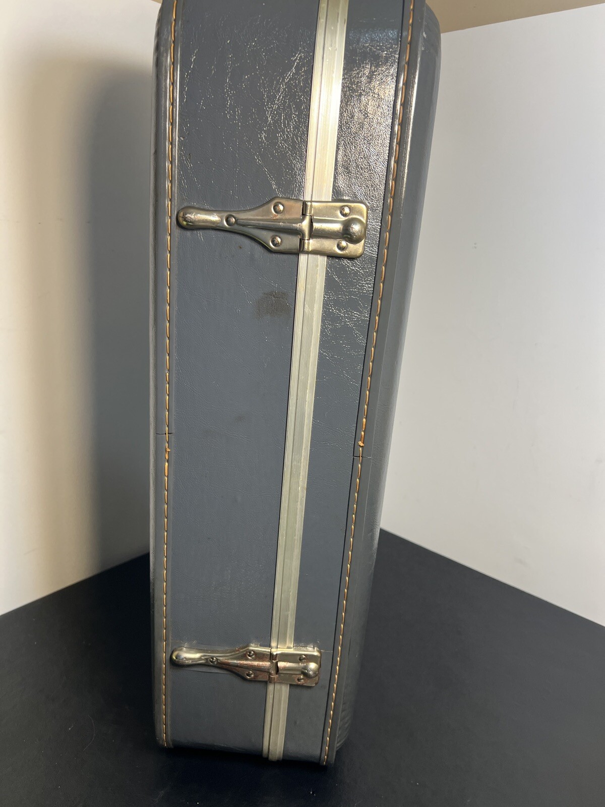 Vintage Grey Luggage Hard Shell Suitcase Beauty Train 23” x 16” x 7”