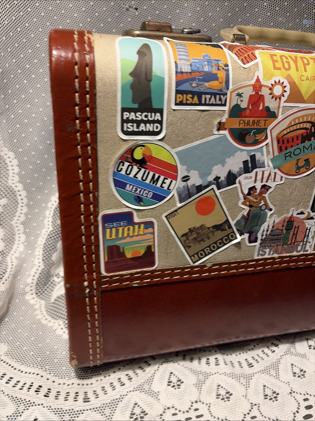 Vintage Carry-On Over Nighter Suitcase World Travel Stickers Retirement Party
