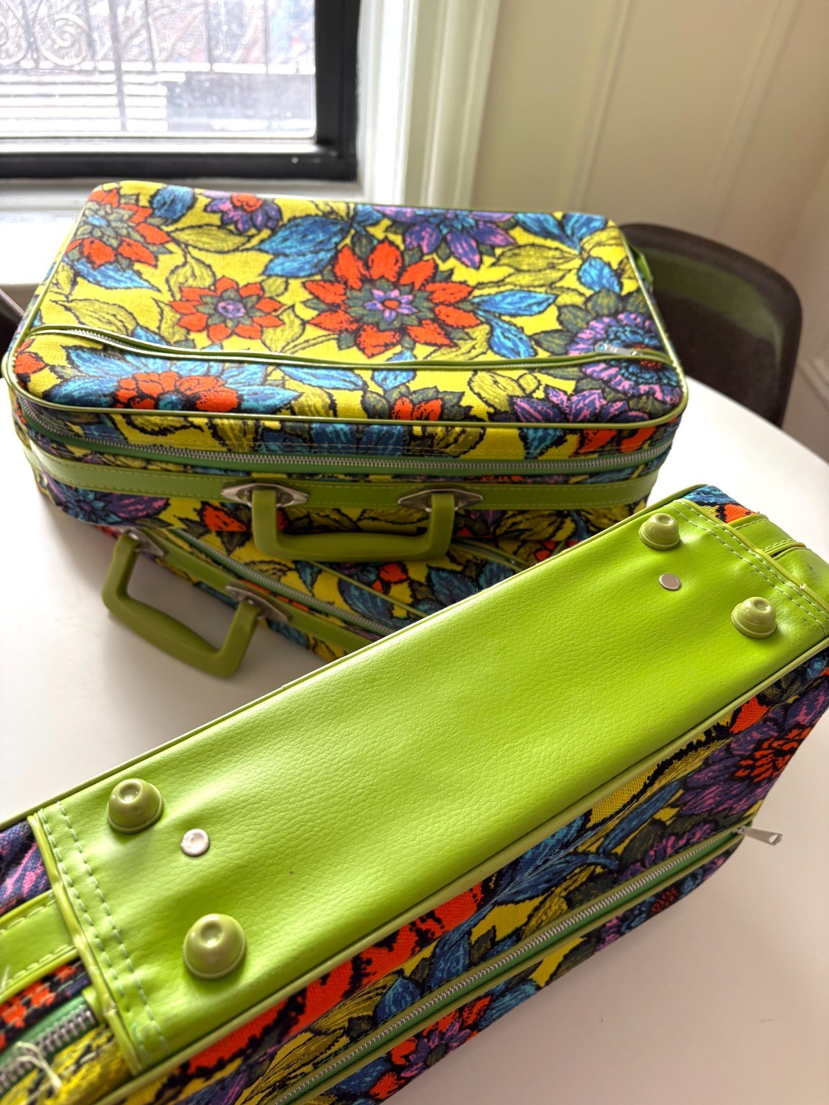 3 Retro Floral Vintage 1960’s Nesting Suitcases Montgomery Ward Stratolite Japan