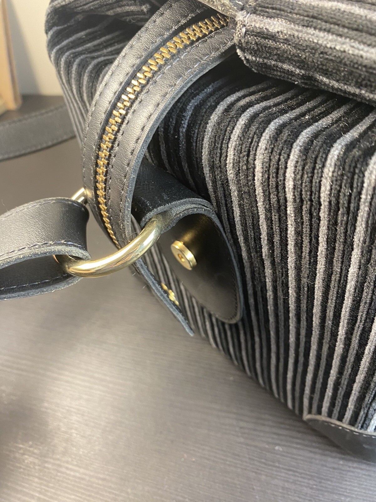 Vintage The French Company Luggage Cosmetic Travel Bag Black Corded Striped