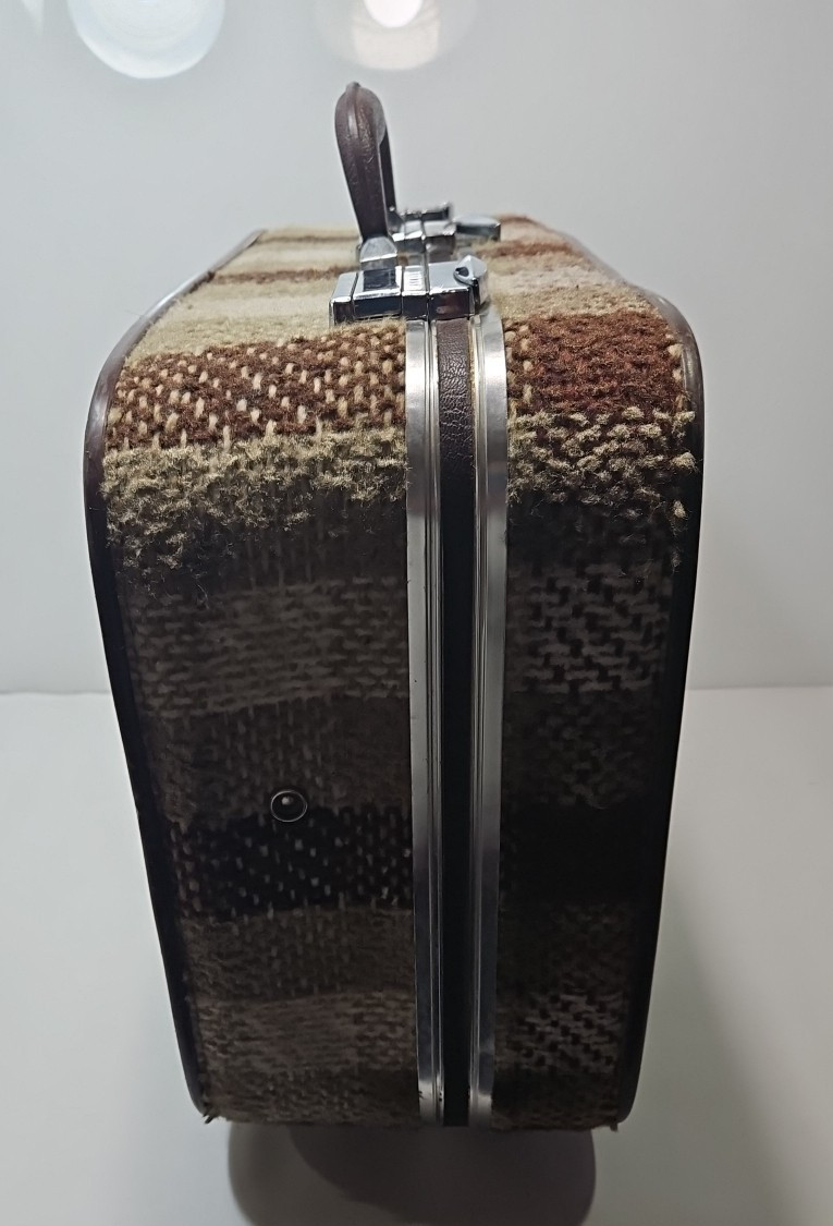 Vintage Skyway Luggage Tweed Multi Color Fabric Bag Travel Suitcase