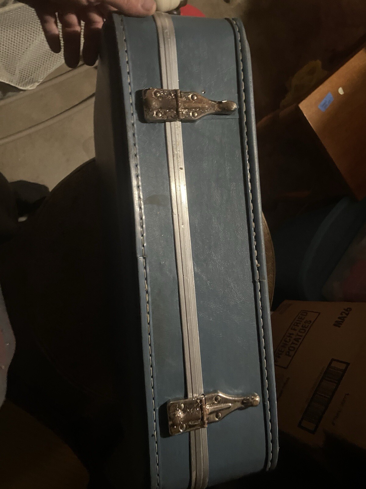 Vintage Blue Suitcase luggage 1960s hardcase 20 1/4 x 13 1/2 x 6 Mcm No Key