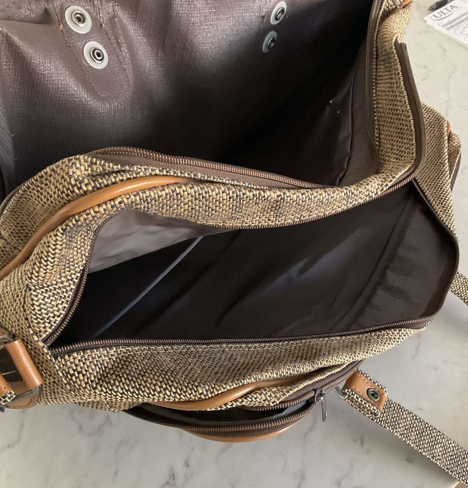 Vintage Pierre Cardin Brown Tweed Luggage/carry On. Shoulder, Multi Pocket