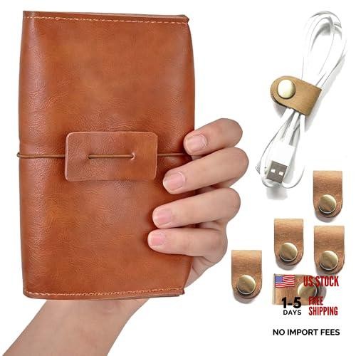 Vintage Leather Electronic Organizer Travel Case, Cord brown with cord clip