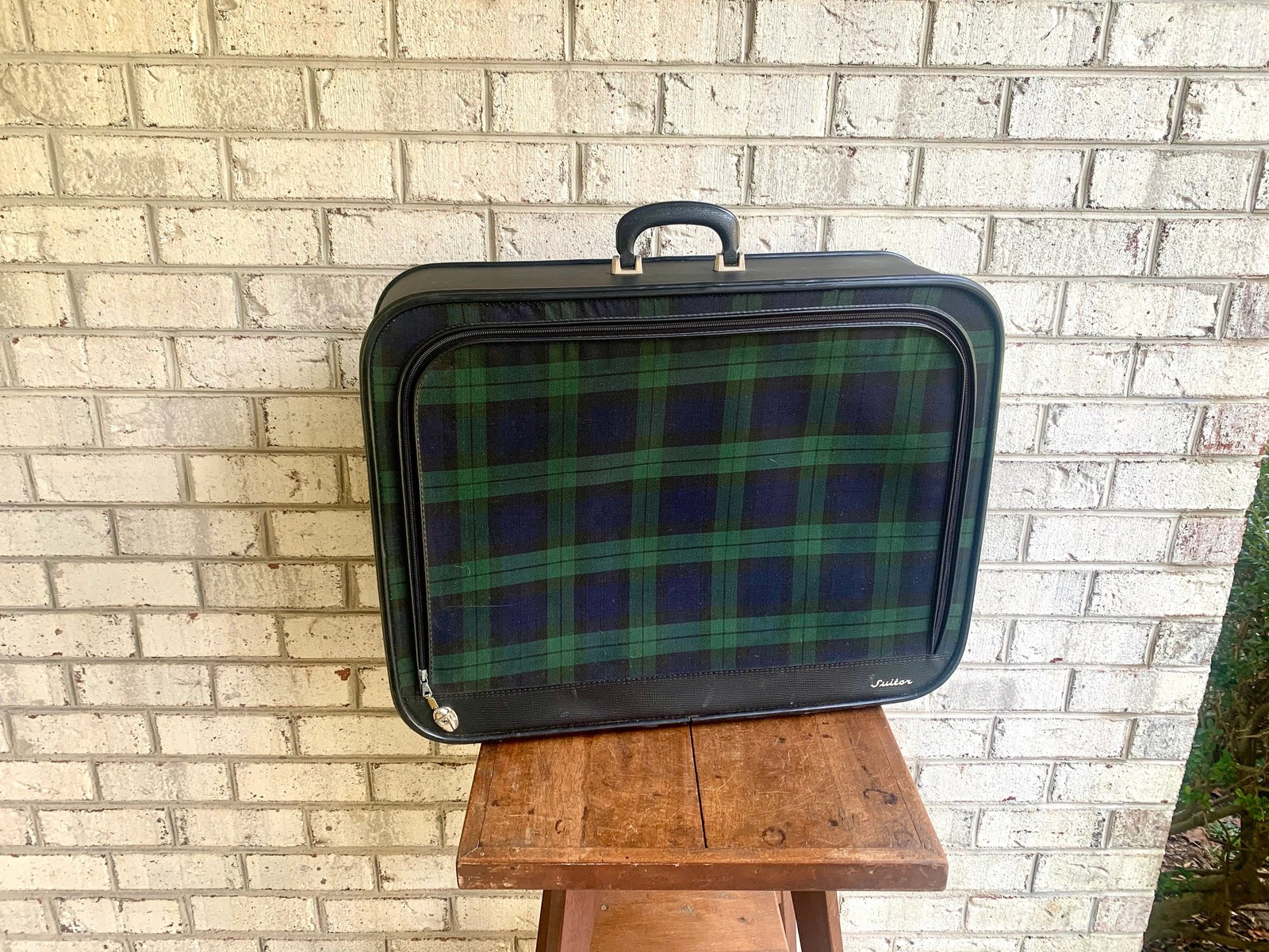 Vtg Plaid Grasshopper Suitcase | Double Sided Soft Suitcase | MCM Suitcase