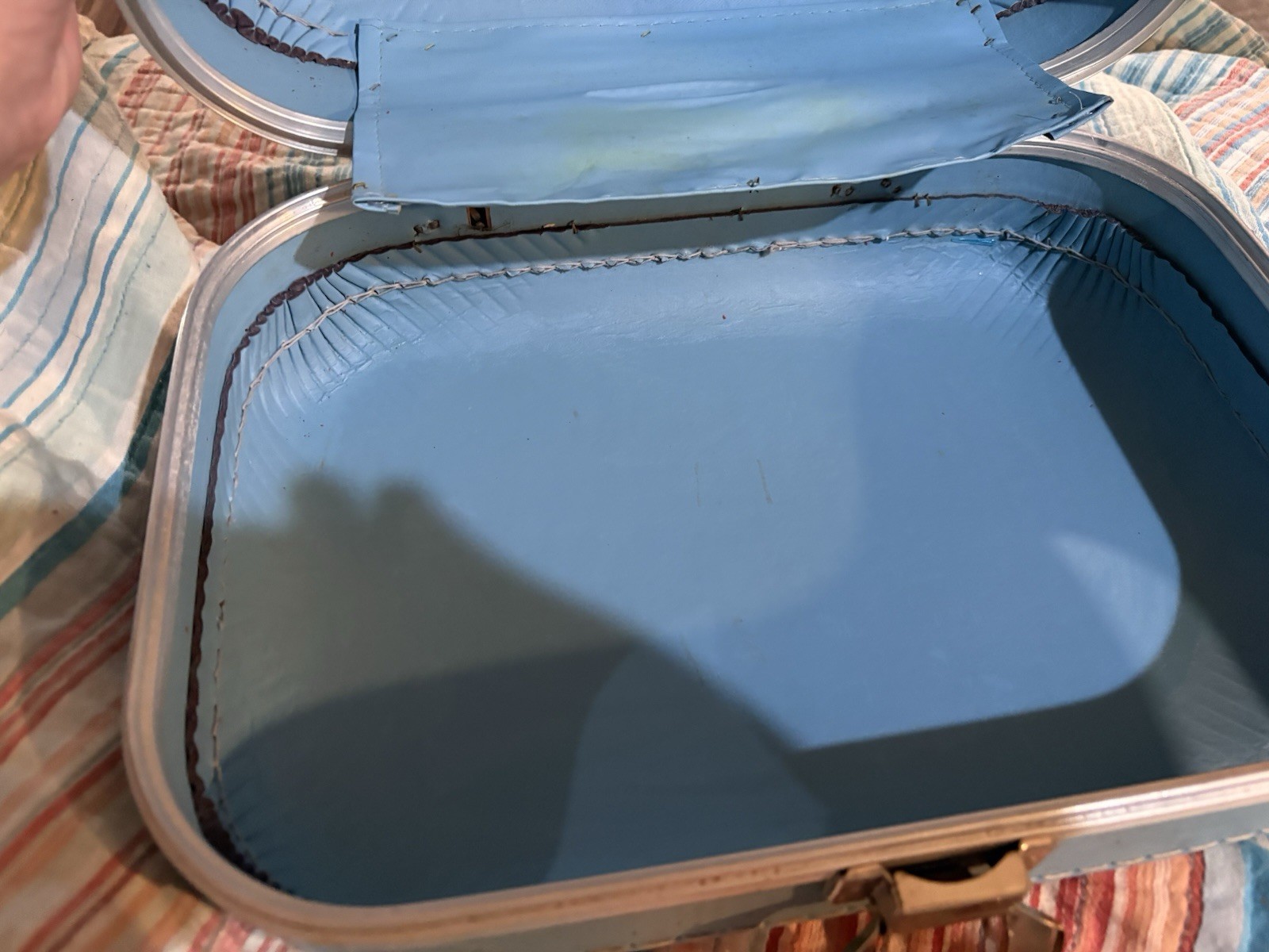 Vtg./ Retro “ Going To Grandma’s” Hard Shell Child Suitcase Blue