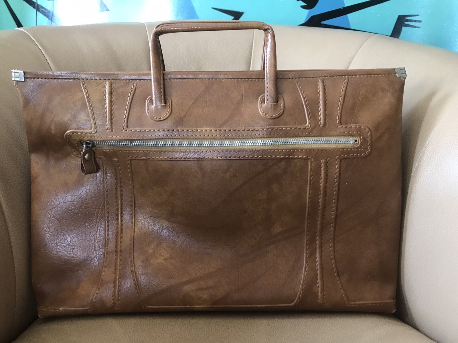 Vintage 1975 American Luggage Works Leather Attache Bag Handles Zipper Laptop VG