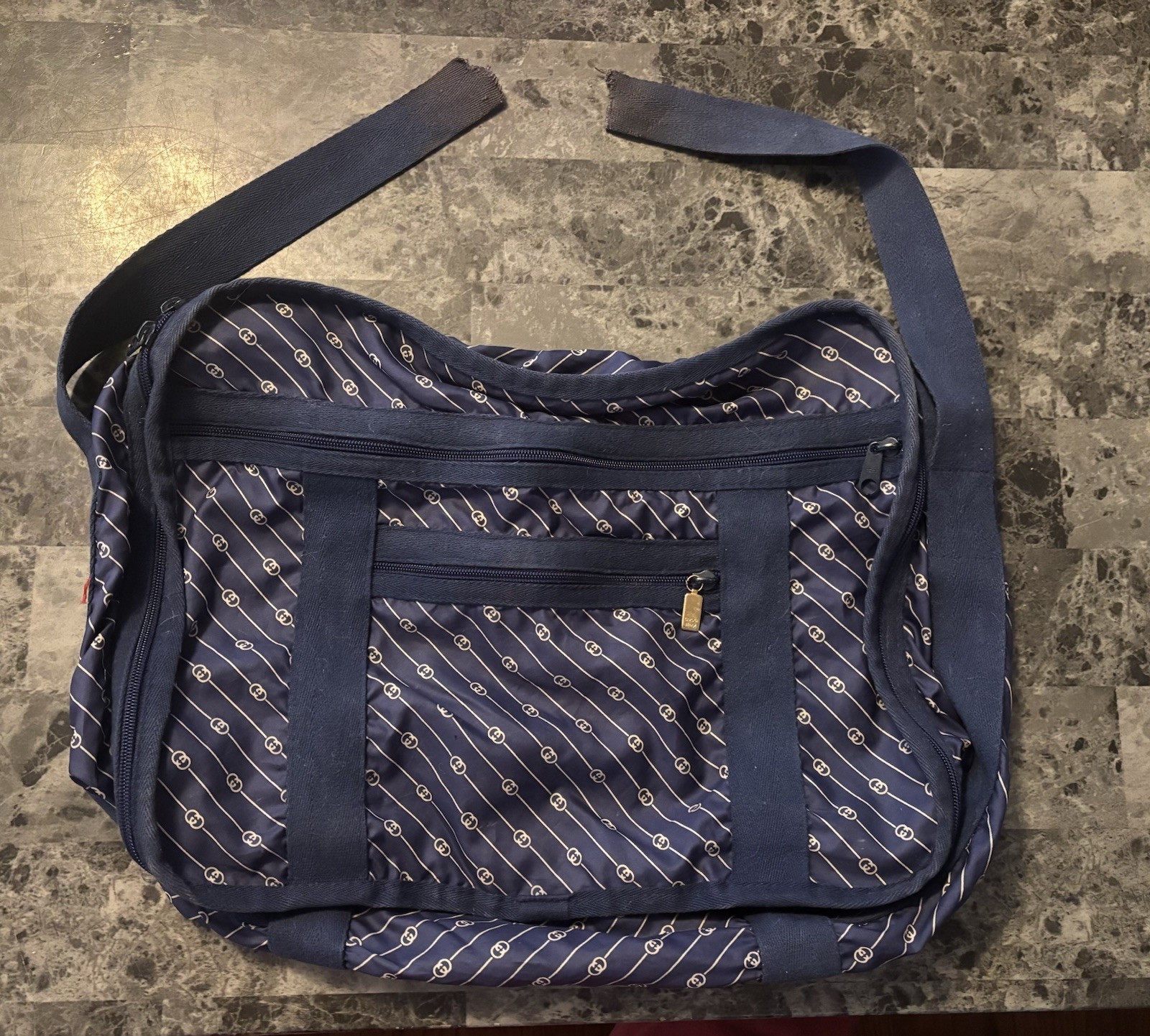 Vintage Navy Blue Monogram Garment Travel Bag – Gucci Style – 17”