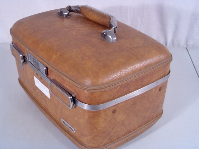 Vintage American Escort Train Case Brown Makeup Jewelry Travel Case w/Tray-Lock